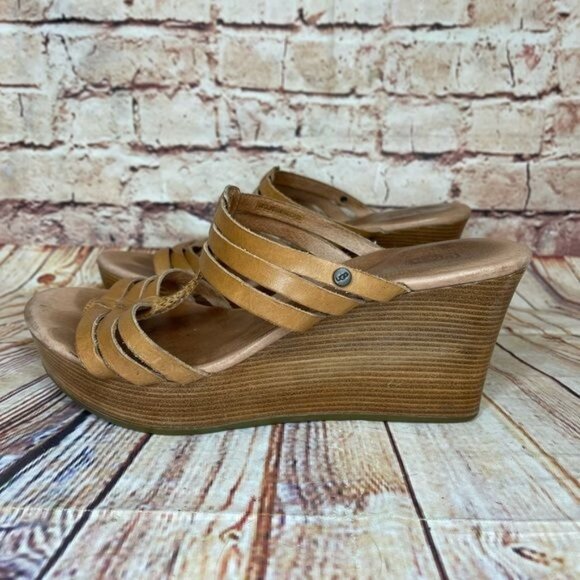 UGG Mattie Brown Leather Strappy Wedge Heel Sandal Sz 7.5 - Picture 4 of 7